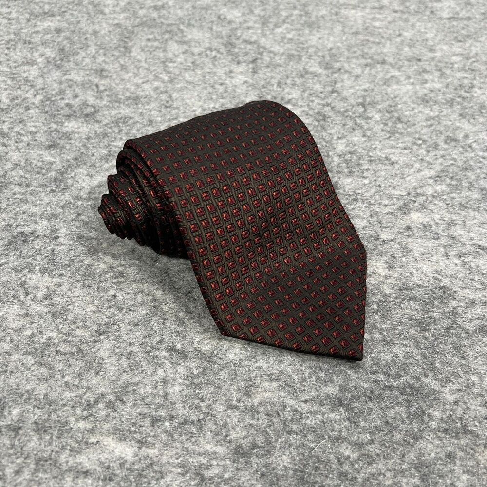 Kenneth Cole Men's Tie Red & Black 100% Silk Hand Made Classic Necktie